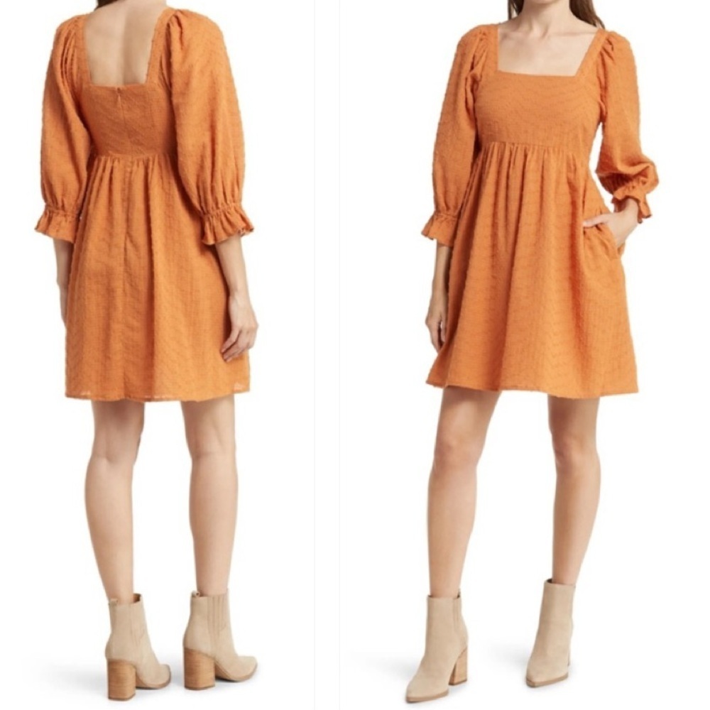 Madewell Puff Sleeve Waisted Mini Dress In Mulled Cider Size 10 Pockets Lined